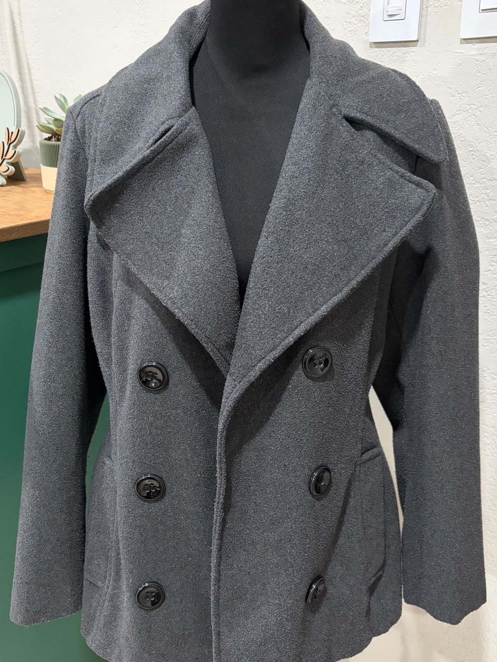 Rampage Charcoal Gray Double-Breasted Pea Coat